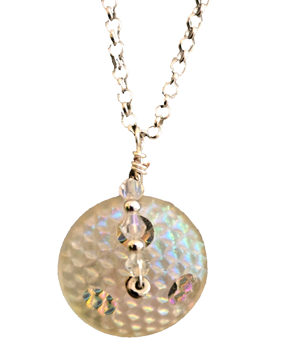 Handmade Handcrafted Artsy Dichroic glass pendant with crystals necklace